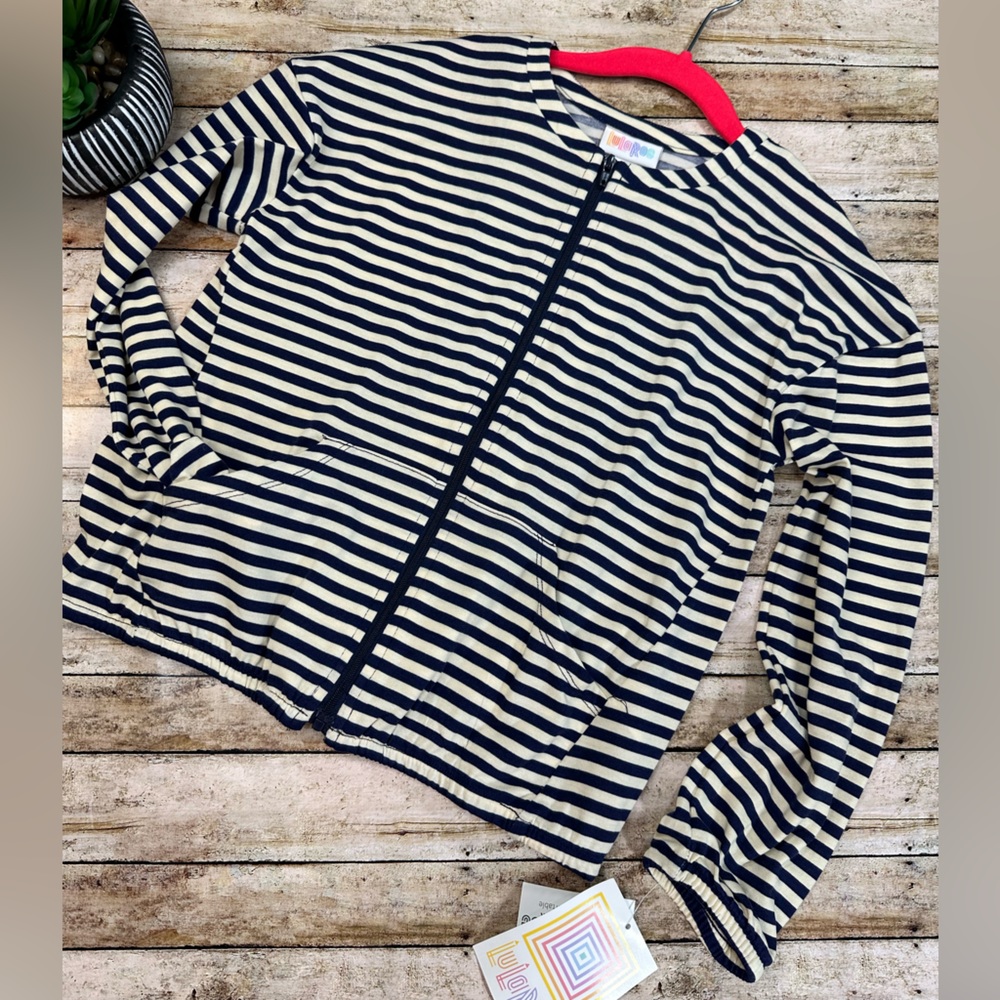 Cream and Navy Stripe Kids Jacket (vaulted LuLaRoe Monroe, vintage LLR)
